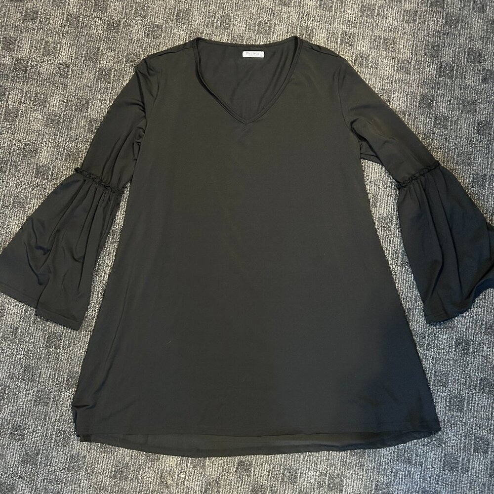 Meaneor long ruffle bell sleeve tunic top black XL